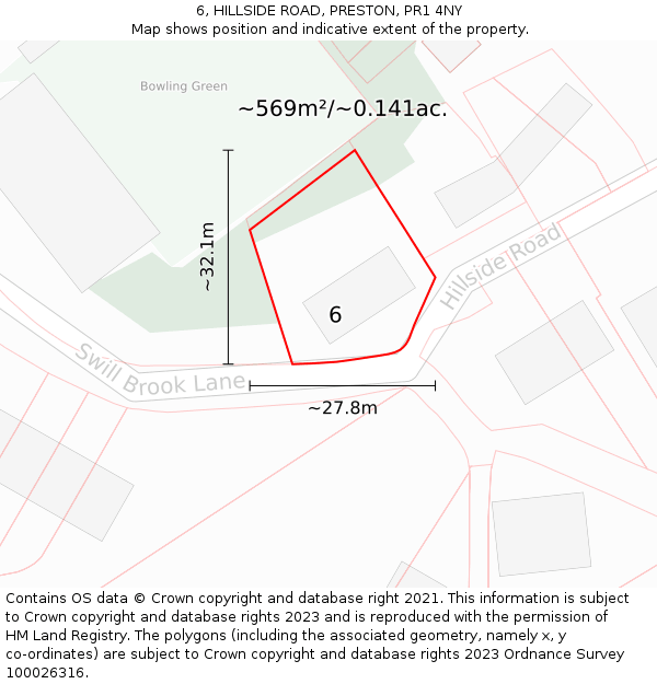 6, HILLSIDE ROAD, PRESTON, PR1 4NY: Plot and title map