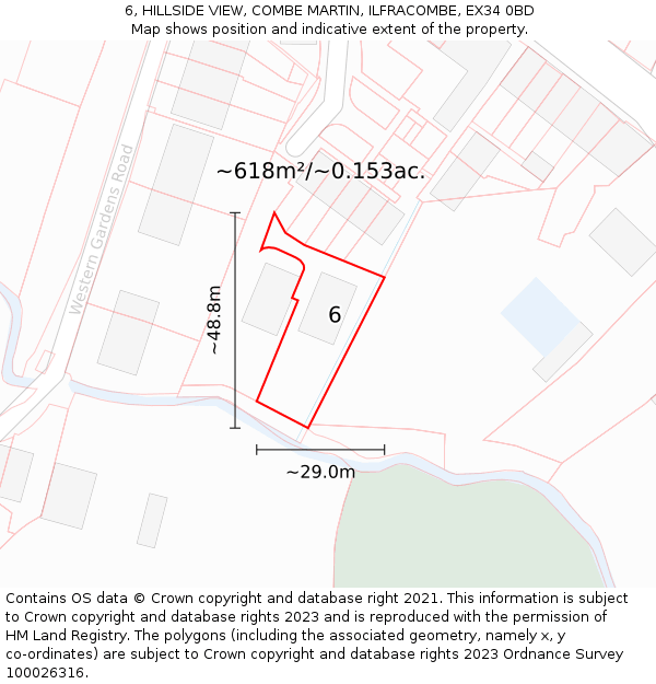 6, HILLSIDE VIEW, COMBE MARTIN, ILFRACOMBE, EX34 0BD: Plot and title map