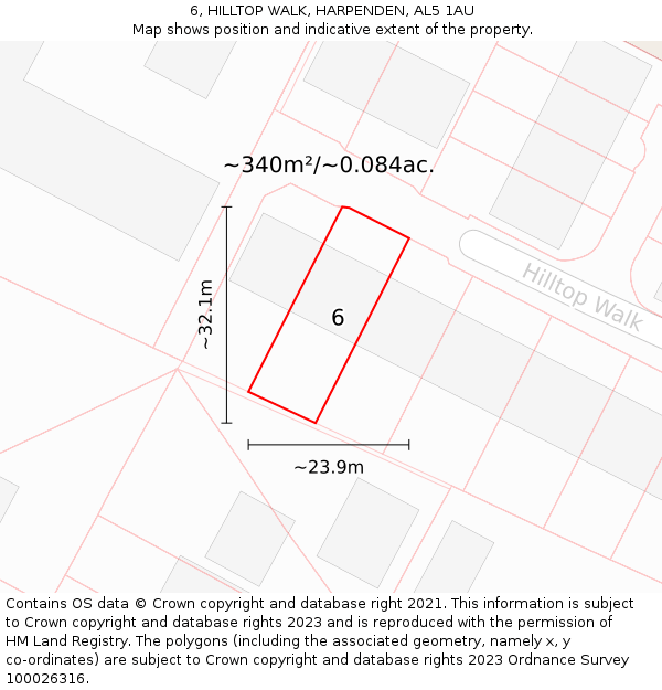 6, HILLTOP WALK, HARPENDEN, AL5 1AU: Plot and title map