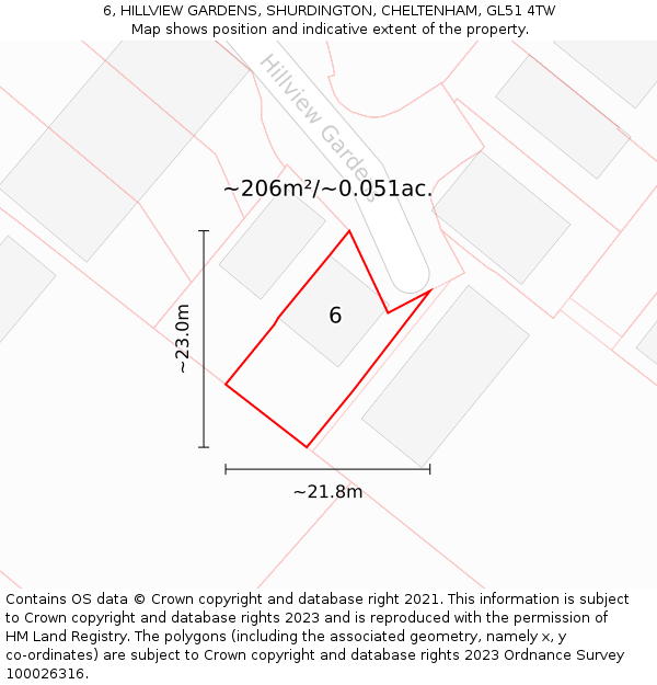 6, HILLVIEW GARDENS, SHURDINGTON, CHELTENHAM, GL51 4TW: Plot and title map