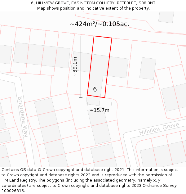 6, HILLVIEW GROVE, EASINGTON COLLIERY, PETERLEE, SR8 3NT: Plot and title map