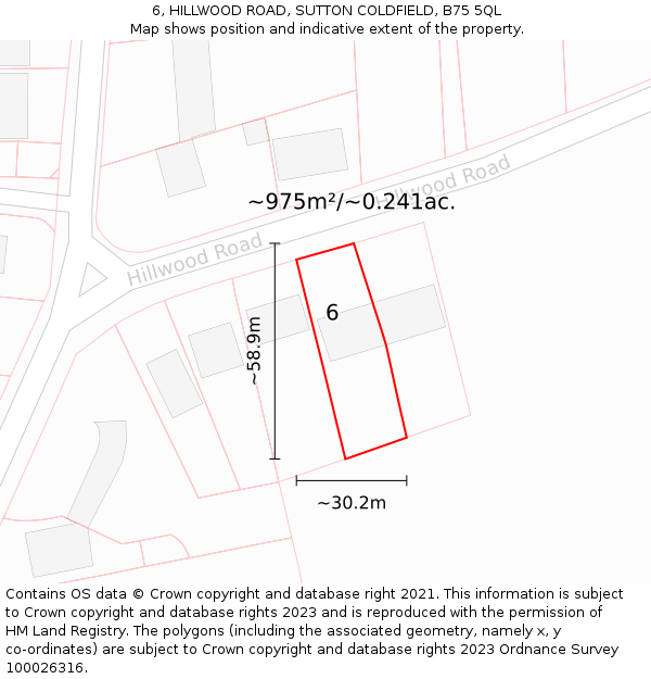 6, HILLWOOD ROAD, SUTTON COLDFIELD, B75 5QL: Plot and title map