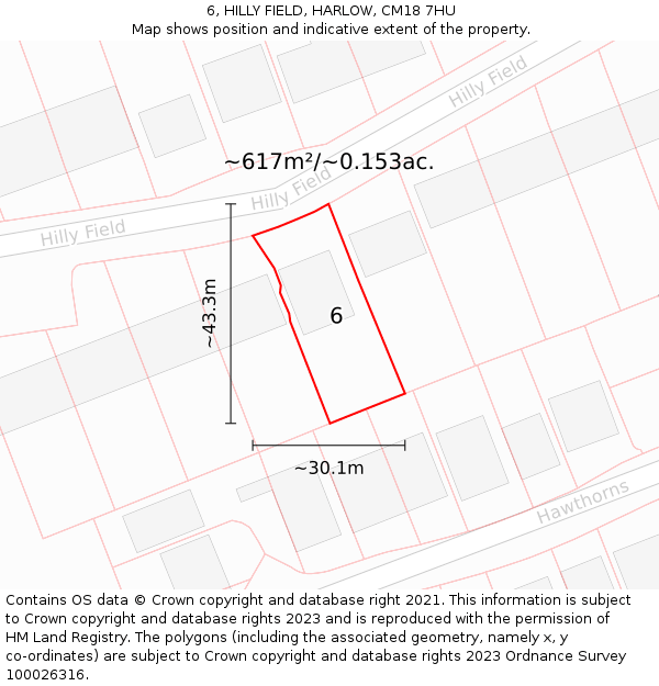 6, HILLY FIELD, HARLOW, CM18 7HU: Plot and title map