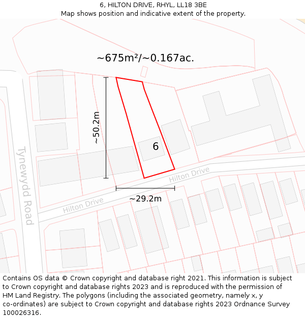 6, HILTON DRIVE, RHYL, LL18 3BE: Plot and title map