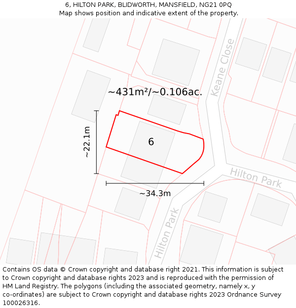 6, HILTON PARK, BLIDWORTH, MANSFIELD, NG21 0PQ: Plot and title map