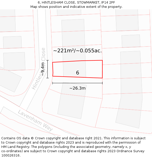 6, HINTLESHAM CLOSE, STOWMARKET, IP14 2PF: Plot and title map