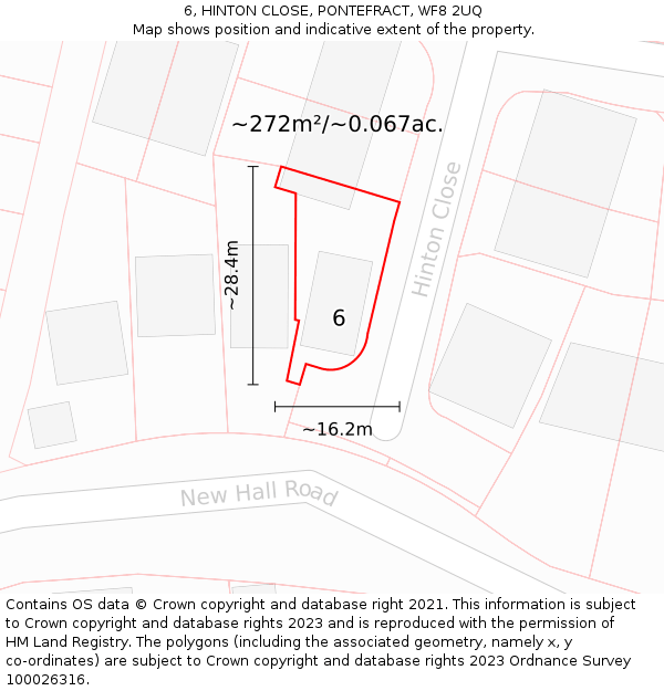 6, HINTON CLOSE, PONTEFRACT, WF8 2UQ: Plot and title map