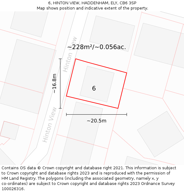 6, HINTON VIEW, HADDENHAM, ELY, CB6 3SP: Plot and title map