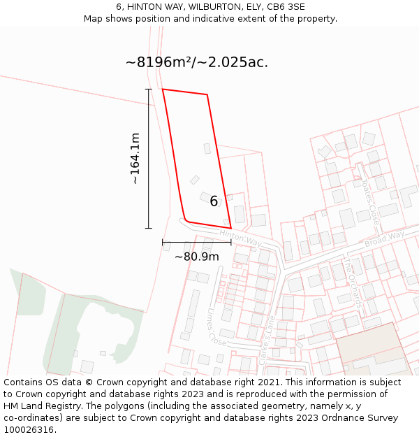 6, HINTON WAY, WILBURTON, ELY, CB6 3SE: Plot and title map