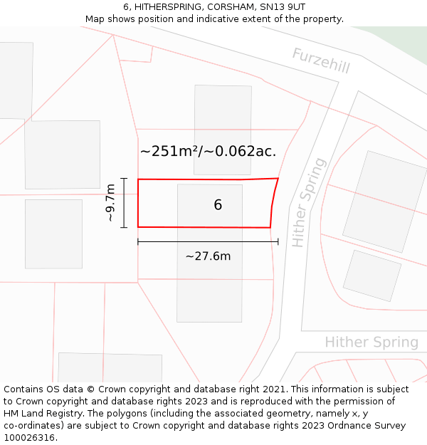 6, HITHERSPRING, CORSHAM, SN13 9UT: Plot and title map