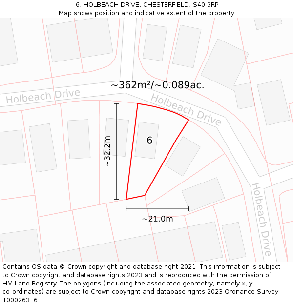 6, HOLBEACH DRIVE, CHESTERFIELD, S40 3RP: Plot and title map