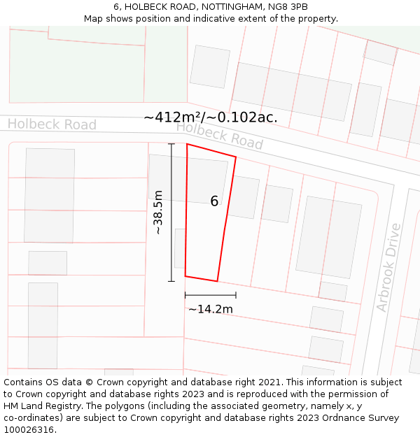 6, HOLBECK ROAD, NOTTINGHAM, NG8 3PB: Plot and title map