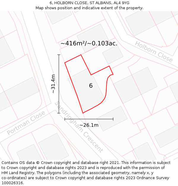 6, HOLBORN CLOSE, ST ALBANS, AL4 9YG: Plot and title map