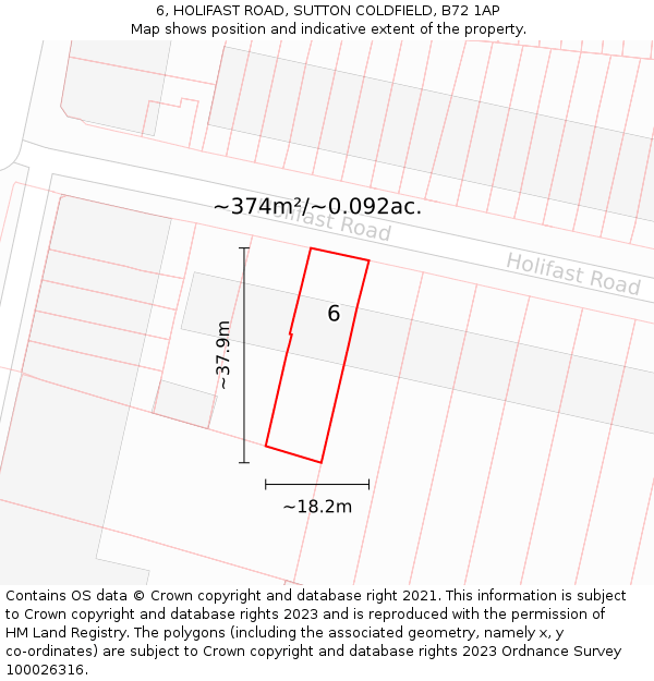 6, HOLIFAST ROAD, SUTTON COLDFIELD, B72 1AP: Plot and title map