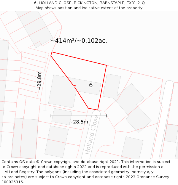 6, HOLLAND CLOSE, BICKINGTON, BARNSTAPLE, EX31 2LQ: Plot and title map