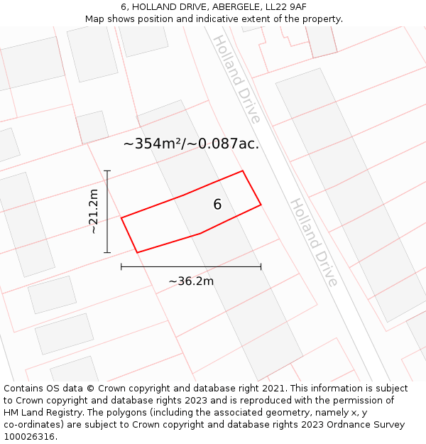 6, HOLLAND DRIVE, ABERGELE, LL22 9AF: Plot and title map