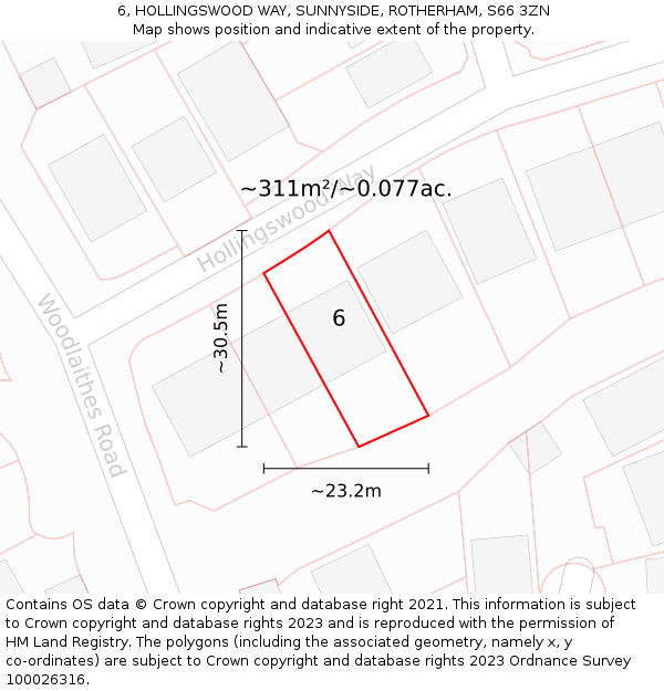 6, HOLLINGSWOOD WAY, SUNNYSIDE, ROTHERHAM, S66 3ZN: Plot and title map