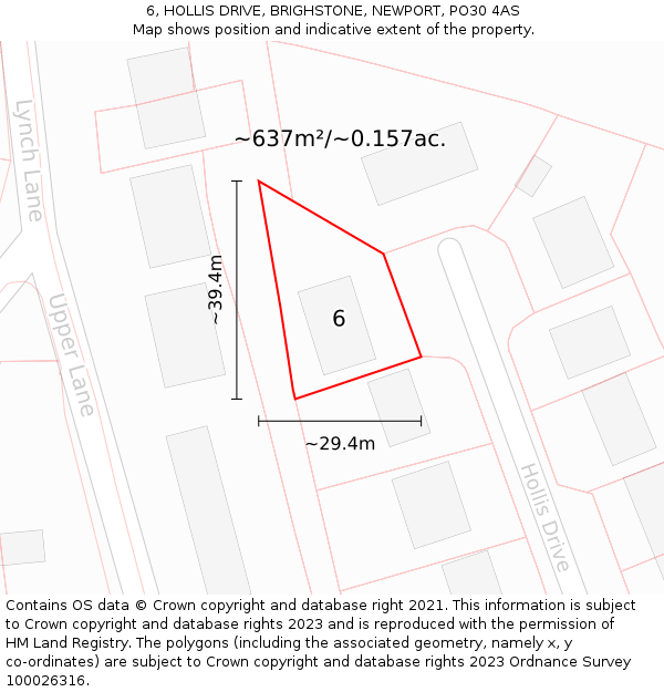 6, HOLLIS DRIVE, BRIGHSTONE, NEWPORT, PO30 4AS: Plot and title map