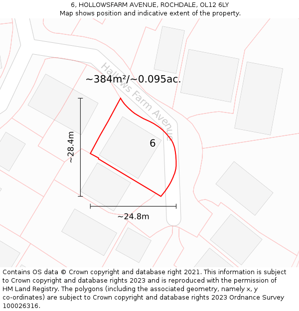 6, HOLLOWSFARM AVENUE, ROCHDALE, OL12 6LY: Plot and title map