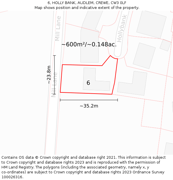 6, HOLLY BANK, AUDLEM, CREWE, CW3 0LF: Plot and title map