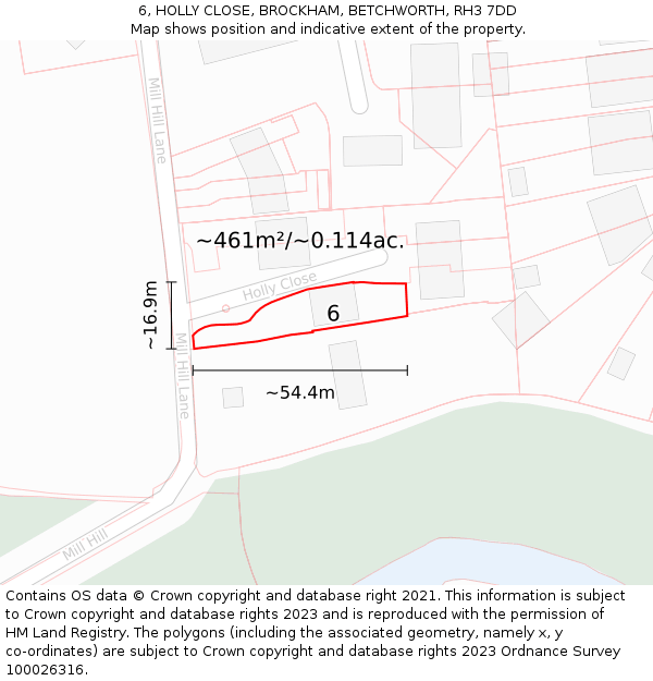 6, HOLLY CLOSE, BROCKHAM, BETCHWORTH, RH3 7DD: Plot and title map