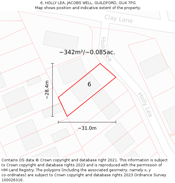 6, HOLLY LEA, JACOBS WELL, GUILDFORD, GU4 7PG: Plot and title map