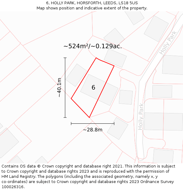 6, HOLLY PARK, HORSFORTH, LEEDS, LS18 5US: Plot and title map