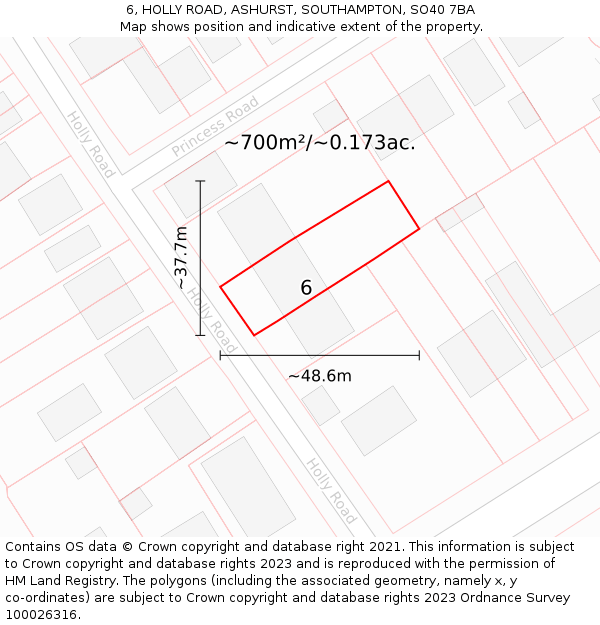 6, HOLLY ROAD, ASHURST, SOUTHAMPTON, SO40 7BA: Plot and title map