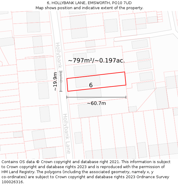 6, HOLLYBANK LANE, EMSWORTH, PO10 7UD: Plot and title map