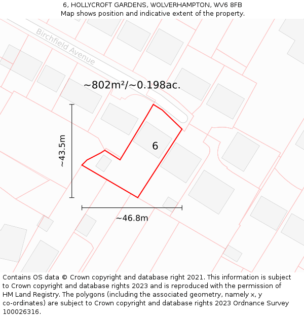 6, HOLLYCROFT GARDENS, WOLVERHAMPTON, WV6 8FB: Plot and title map