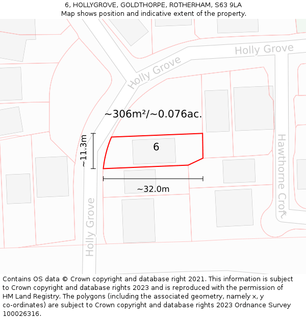 6, HOLLYGROVE, GOLDTHORPE, ROTHERHAM, S63 9LA: Plot and title map