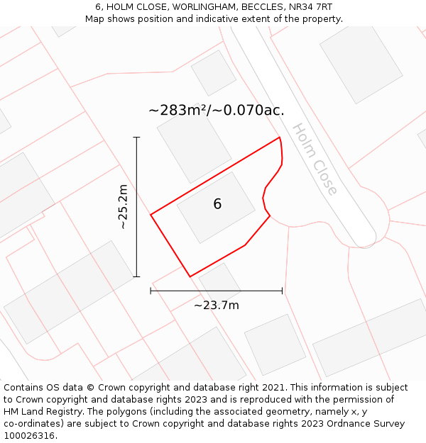 6, HOLM CLOSE, WORLINGHAM, BECCLES, NR34 7RT: Plot and title map
