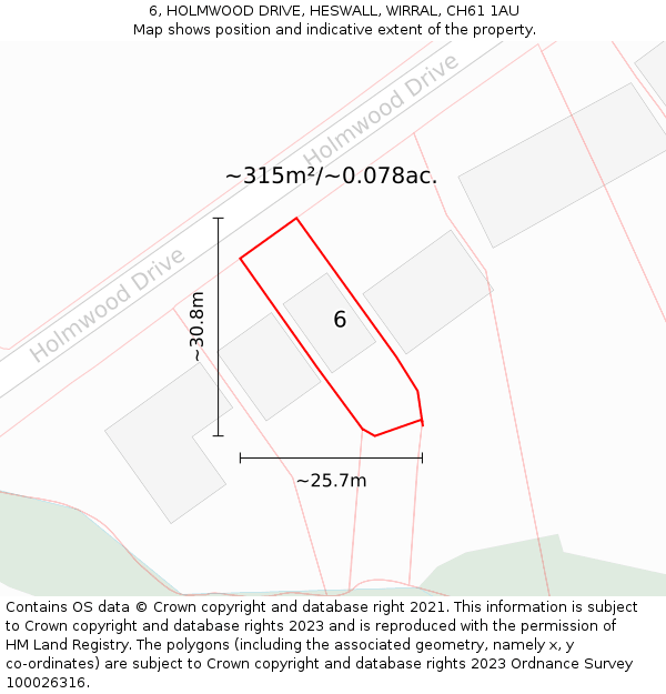 6, HOLMWOOD DRIVE, HESWALL, WIRRAL, CH61 1AU: Plot and title map