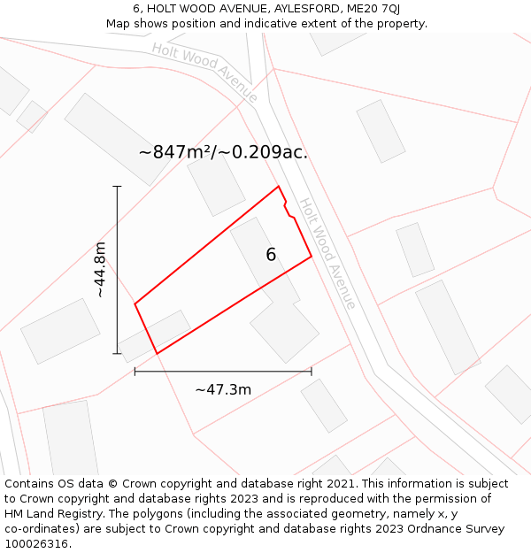 6, HOLT WOOD AVENUE, AYLESFORD, ME20 7QJ: Plot and title map