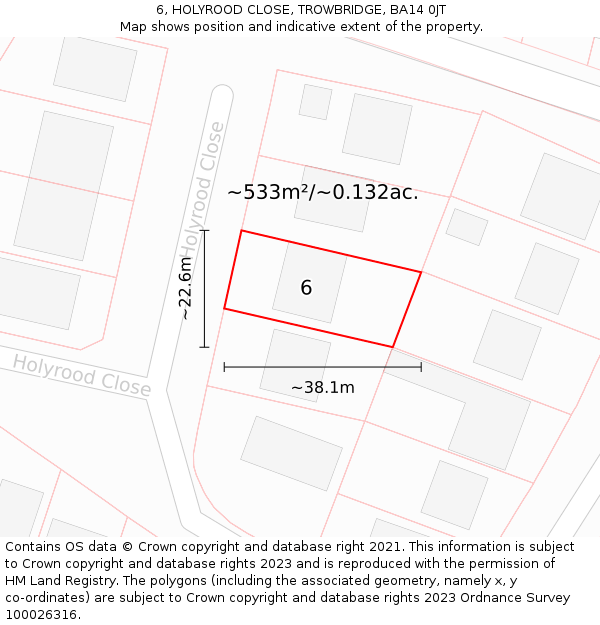 6, HOLYROOD CLOSE, TROWBRIDGE, BA14 0JT: Plot and title map