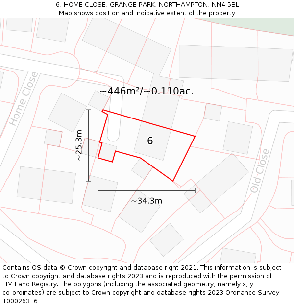 6, HOME CLOSE, GRANGE PARK, NORTHAMPTON, NN4 5BL: Plot and title map