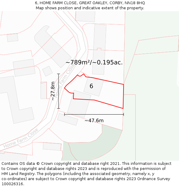 6, HOME FARM CLOSE, GREAT OAKLEY, CORBY, NN18 8HQ: Plot and title map