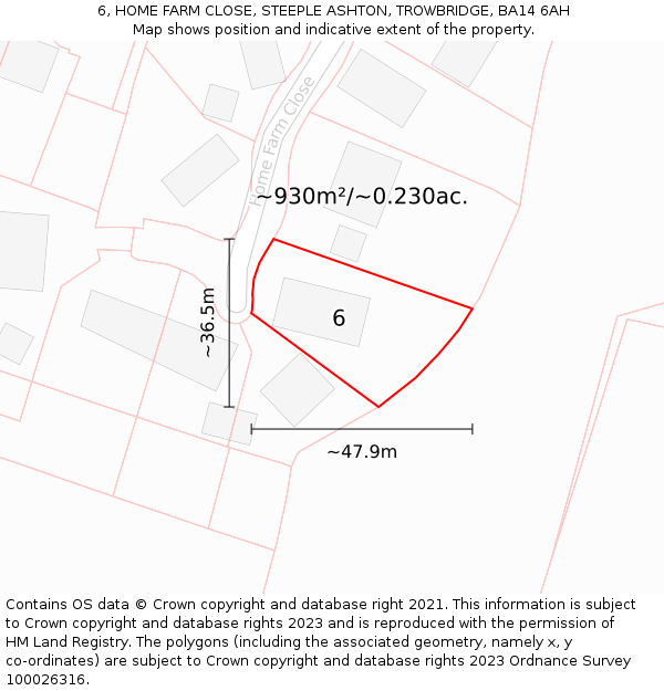 6, HOME FARM CLOSE, STEEPLE ASHTON, TROWBRIDGE, BA14 6AH: Plot and title map