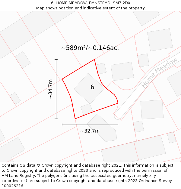 6, HOME MEADOW, BANSTEAD, SM7 2DX: Plot and title map