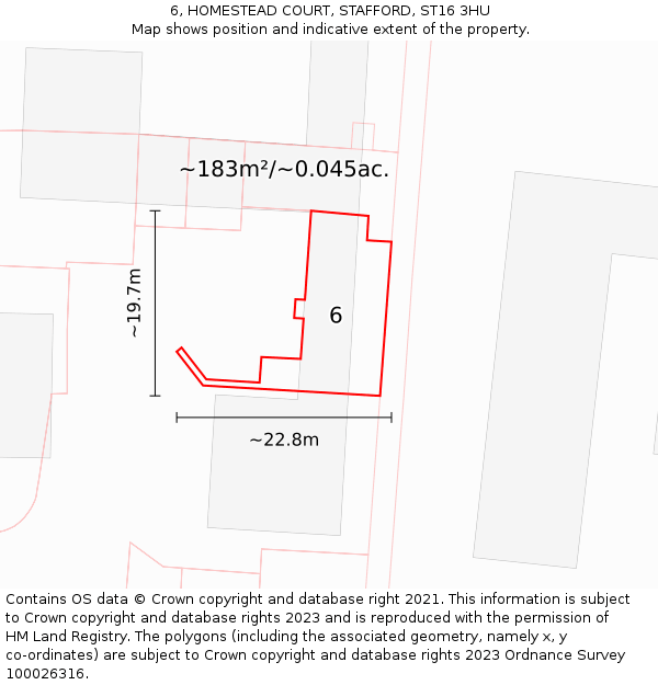 6, HOMESTEAD COURT, STAFFORD, ST16 3HU: Plot and title map