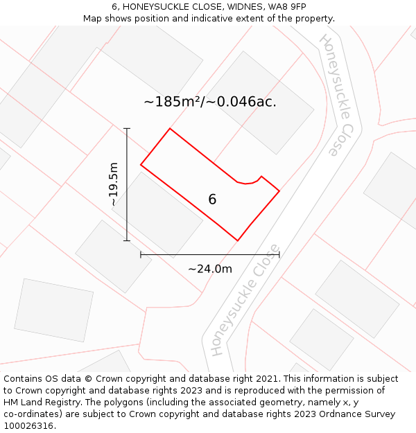 6, HONEYSUCKLE CLOSE, WIDNES, WA8 9FP: Plot and title map