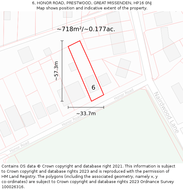 6, HONOR ROAD, PRESTWOOD, GREAT MISSENDEN, HP16 0NJ: Plot and title map