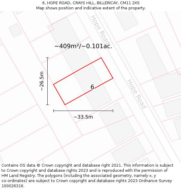 6, HOPE ROAD, CRAYS HILL, BILLERICAY, CM11 2XS: Plot and title map