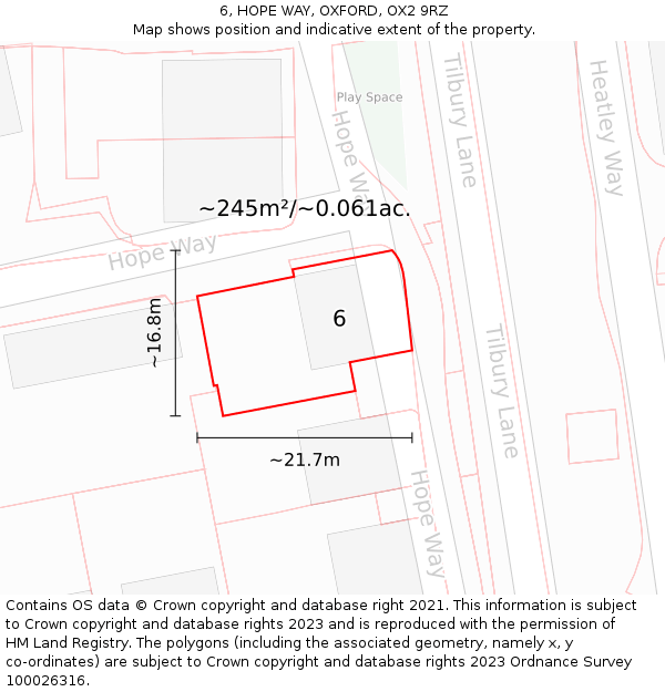 6, HOPE WAY, OXFORD, OX2 9RZ: Plot and title map