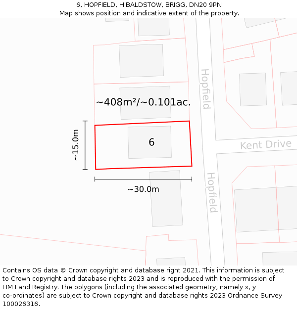 6, HOPFIELD, HIBALDSTOW, BRIGG, DN20 9PN: Plot and title map