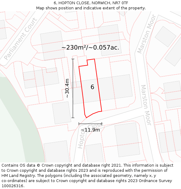 6, HOPTON CLOSE, NORWICH, NR7 0TF: Plot and title map