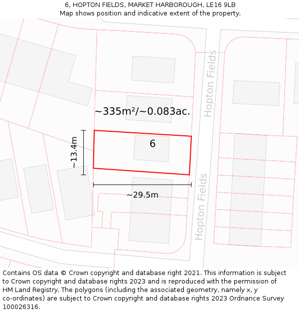 6, HOPTON FIELDS, MARKET HARBOROUGH, LE16 9LB: Plot and title map