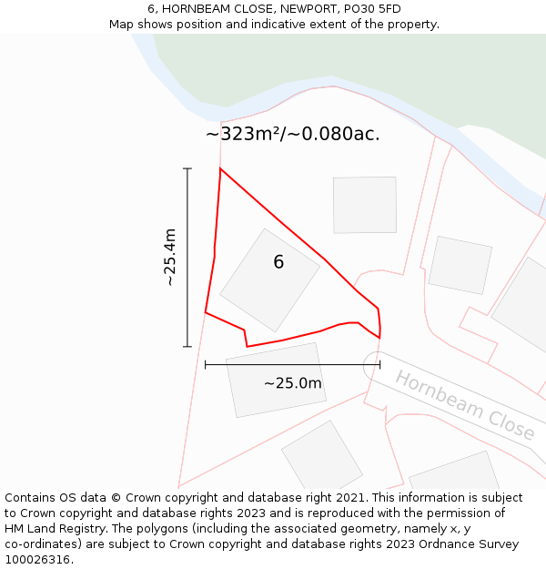 6, HORNBEAM CLOSE, NEWPORT, PO30 5FD: Plot and title map
