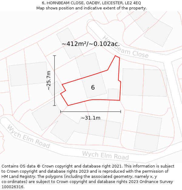 6, HORNBEAM CLOSE, OADBY, LEICESTER, LE2 4EQ: Plot and title map