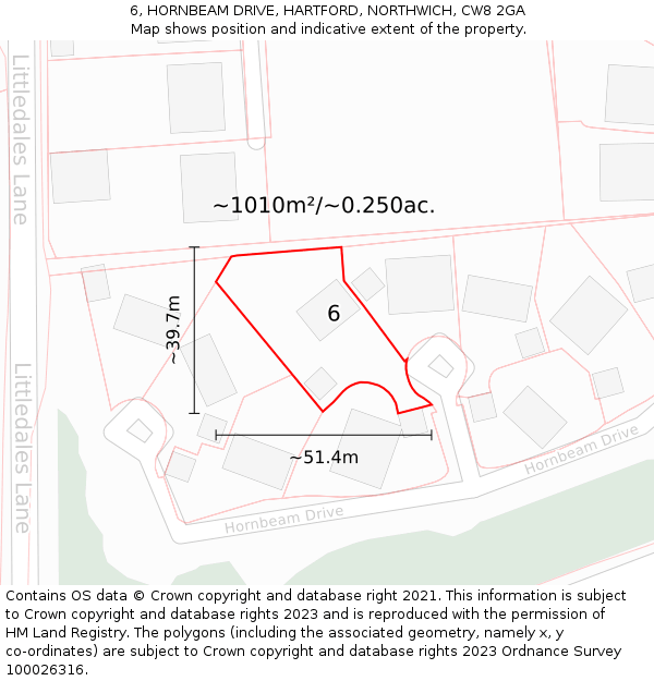 6, HORNBEAM DRIVE, HARTFORD, NORTHWICH, CW8 2GA: Plot and title map